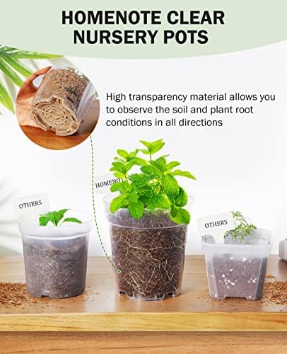 homenote 4 Inch Clear Nursery Pots for Plants with 20 Plant Labels (60 Pcs) - Image 6