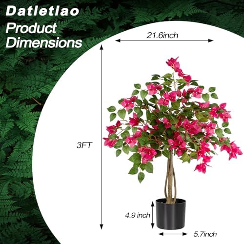 3FT Artificial Bougainvillea Tree with Lush Pink Flowers, Faux Potted Fake Plant, UV Resistant Artificial Tree for Indoor Outdoor Home Decor, Living Room, Office, Patio, Porch - Image 3