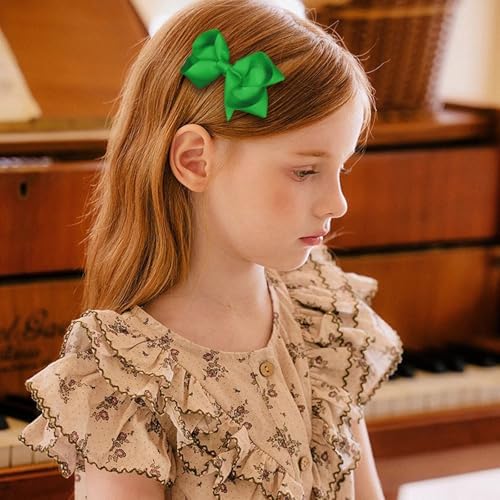 Green Hair Bow Alligator Clips for Girls,12pc 3in Handmade Grosgrain Ribbon Dress Bows St Patrick's Day Easter Mardi Gras Xmas Party Dress Decor Accessory for Women - Image 4