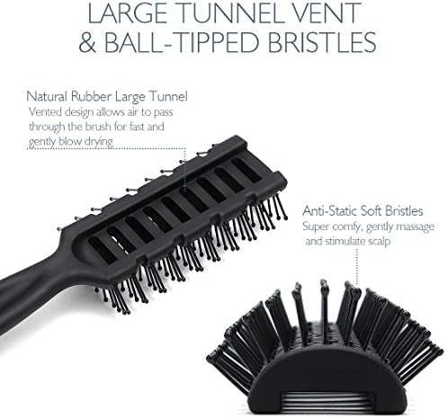 Baasha Hair Brush, Vented Brush for Blow Drying, Mens Short Hair Brush with Ball Tipped Bristles, Best for Wet or Dry Hair - Black - Image 2