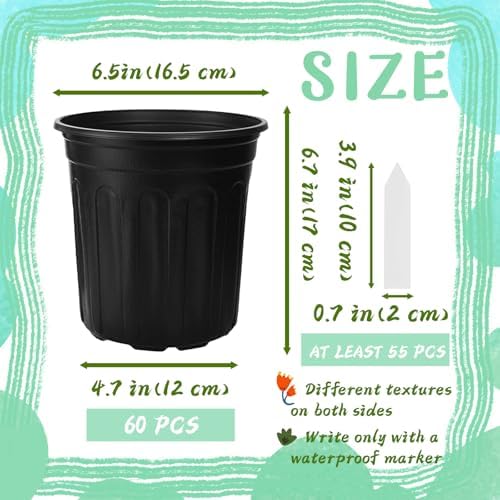 60 Pcs 1 Gallon Flexible Plant Nursery Pots,Plastic Thickened Soft Seedling Pot with Plant Labels,Flower Seed Starting Containers for Succulents,Transplanting,Indoor Outdoor,Black - Image 2