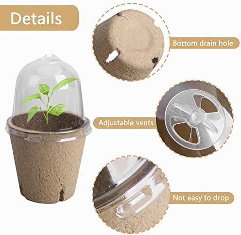20 Packs Biodegradable Pots with Humidity Dome, 3.1" Seed Starter Peat Pots - Image 3