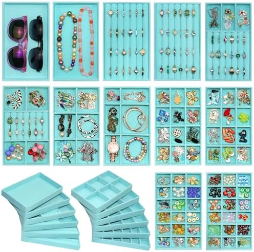 12 Set Jewelry Trays Organizer Stackable Jewelryy Display Case Storage Box for Earring Necklace Rings Bracelet Watch by MINIBIGBOX