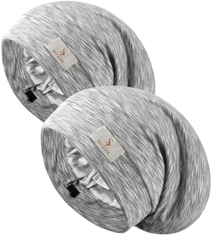 SECZIPE 2 Pcs Silk Satin Sleep Bonnet Hair Wrap, Shower Cap Men Women, Gray by SECZIPE
