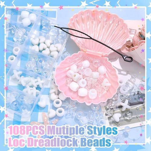 NAISKA 108PCS White Hair Beads Clear Beads for Hair 10 Styles Loc Bead Acrylic Assorted Bead Transparent Loc Jewelry Cute Braids Accessories for Kids Girls - Image 2