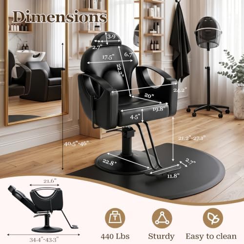Salon Chair for Hair Stylist Reclining Barber Chair for Home Barbershop - Image 4