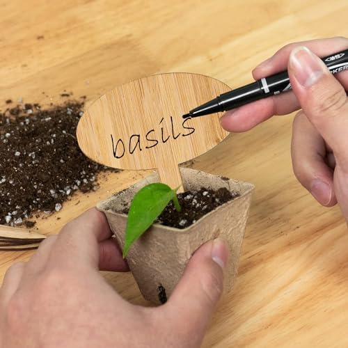 OBTANIM 75 Pack Bamboo Oval Plant Labels with A Marker Pen, Garden Markers Sign Plant Tags for Seedling Potted Herbs Flowers Vegetables - Image 4