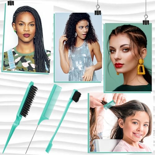 Geiserailie 3 Pcs Slick Back Hair Brush Set Bristle Brush, Cyan - Image 7
