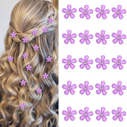 YISSION Rhinestone Decorative Hair Accessories: 20 Cute Mini Purple Flower Hair Clips for Girls, Women, Wedding & Bridal by YISSION