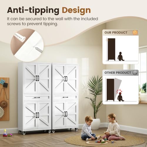 Yizosh 73" Tall White Mobile Metal Pantry Storage Cabinet with 1 Drawer - Image 5