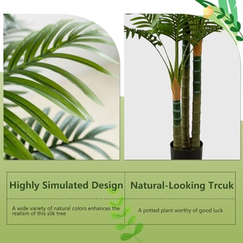 4FT Tall Golden Cane Artificial Palm Tree, Large Faux Palm Tree with 3 Textured Trunks, Outdoor Artificial Plants, Fake Tree for Indoor Office Living Room Outside Patio. - Image 6