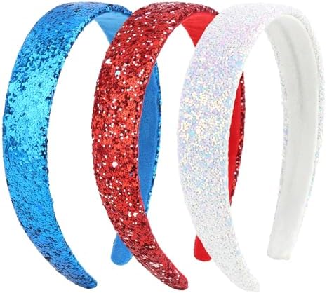 Headbands for Girls, 3 Pack Glitter Red White Blue Girls Headbands by Uintoon