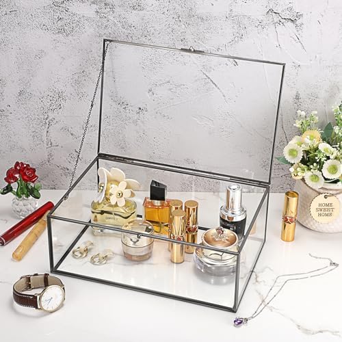 Hipiwe Vintage Glass Box with Lid Jewelry Display Case Vanity Lidded Box - Image 3