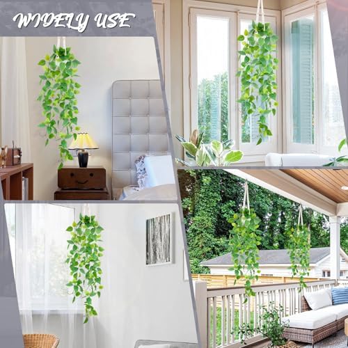 LOYWREE 1 Pack Artificial Hanging Plant Kit with Pot and Hanger - 39" Long Fake Pothos Vines - Hanging Potted Faux Plant Indoor for Wall Ceiling Bedroom Bathroom Living Room Home Decor (White Pot) - Image 7