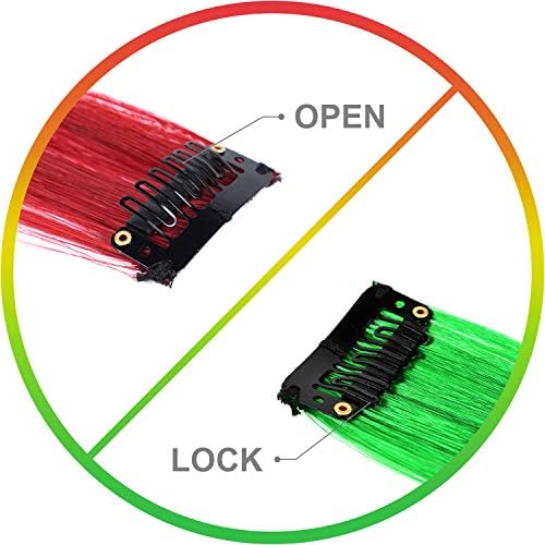 Red and Green Hair Extensions Clip in Synthetic Hairpiece 10 PCS - Image 3