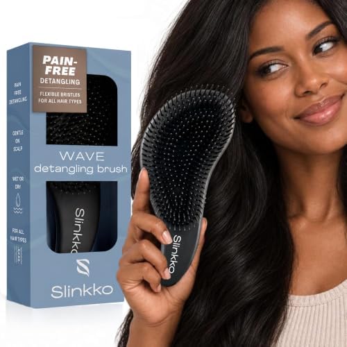 Detangler Brush, Curly Hair Brush for Women, Men & Kids - Wet & Dry Detangling Hair Brush for Curly, Thick, Fine & Wavy Hair - Anti-Breakage Wave Brush, Pain-Free Hairbrush, Onix Matte by Slinkko