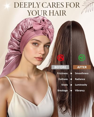 AWAYTR Long Satin Bonnet for Sleeping, Women Two-Tone Reversible Sleep Cap - Image 5