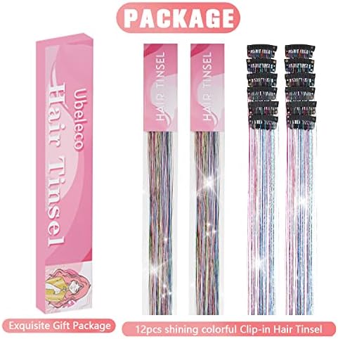 Colorful Hair Tinsel 12Pcs 20.5 Inch Fairy Hair Tinsel Clip in Kit for Christmas New Year Halloween Party, Hair Accessories Extensions for Women Girls (Colorful) - Image 4