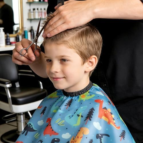 Gealaek Kids Haircut Cape and Neck Duster Brush Set with Dinosaur Pattern Kids Barber Cape 55x40 Inches for Boys & Girls Salon Cape Kit (Blue) - Image 4