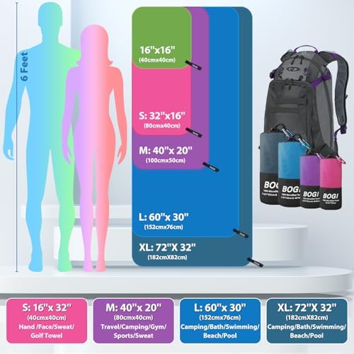 BOGI Microfiber Travel Sports Towel-Quick Dry Soft Lightweight Absorbent Compact for Camping Gym Beach Bath Yoga Swimming Backpacking (XL:72''x32''+16''x16''-Black) - Image 2