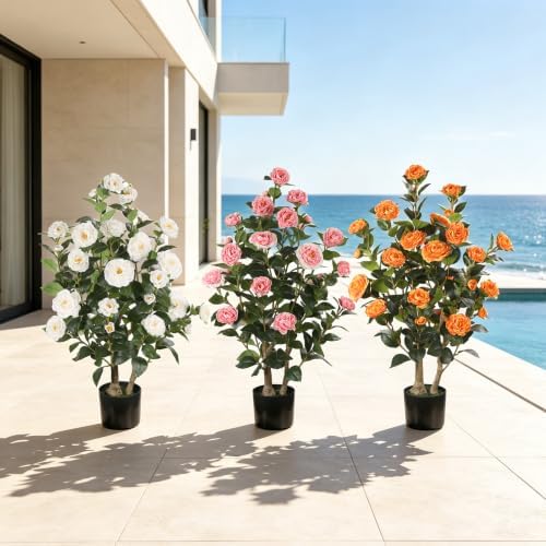 3FT Artificial Camellia Tree, White Flowers, 2 Pack - Image 7