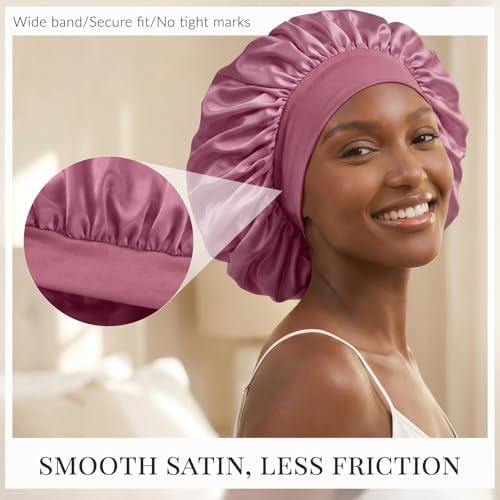 ZHENSILK 3PCS Silk Sleep Bonnet for Women, Large Satin Hair Caps with Elastic Band for Curly Hair and Frizz Control - Image 4