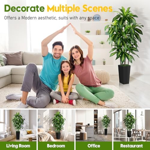Artificial Dracaena Tree Indoor, 6FT Tall Fake Tree with Black Tall Planter - Image 6