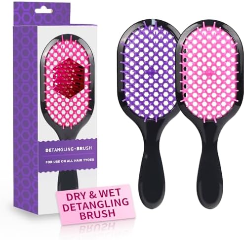 Detangling Brush,2 Pack Detangler Brush, Gentle & Effective Detangling on Wet or Dry Fragile Hair Types,Ultra-light, Detangling Brsuh ventilated and antistatic hairbrush (Pink+purple) by Mejglrc