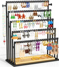 Earring Holder Organizer, 5-Tier Step Jewelry Display Stand with Metal Frame and Wooden Storage Organizer, Large Earring Holder for Studs, Hoops, Dangles, Modern Jewelry Organizer for Women by TIPSYTREE
