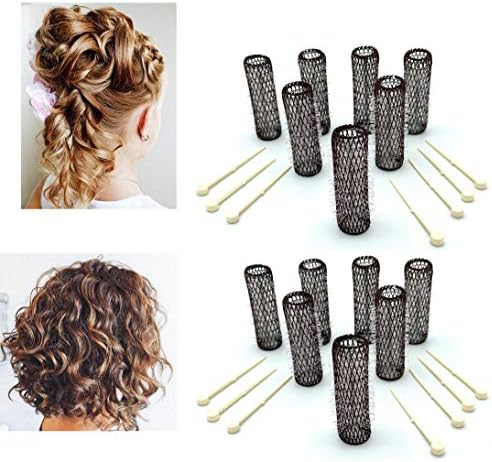 ALAZCO 14 pc Vintage Style Hair Roller Medium BRUSH ROLLERS & PINS Mesh Hair Curlers With Bristles 2.5"x 3/4", with Flexible Locking Pins - Image 2