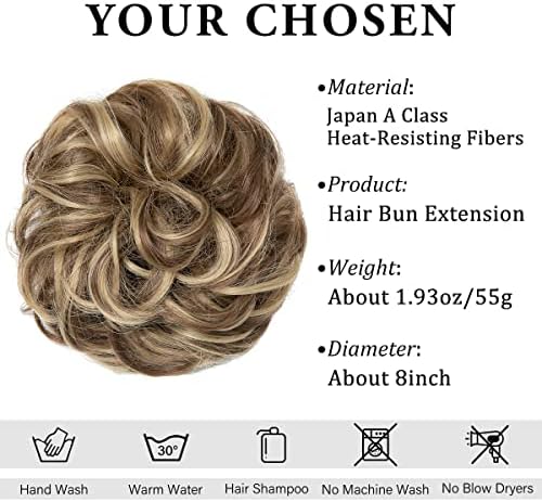 CJL HAIR Large Messy Bun Hair Piece Wavy Curly Scrunchies Synthetic Chignon Ponytail Hair Extensions Thick Updo Hairpieces for Women Brunette/Ash Blonde - Image 2