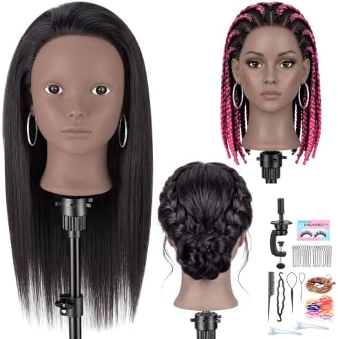 20" Human Hair Mannequin Head for Braiding, Cutting and Makeup Practice by WtuhuMag-SafeCharger