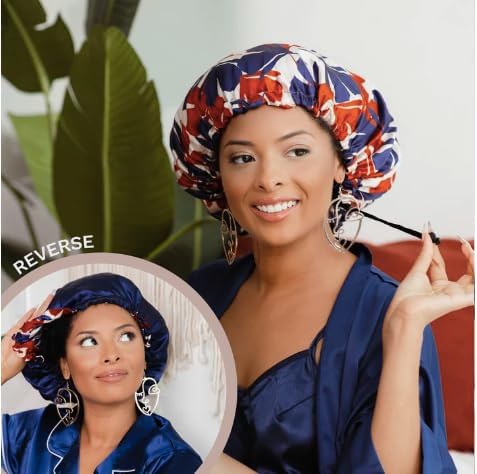 Glow By Daye Satin Bonnet, Double-Layered and Adjustable Satin Sleep Cap, Extra Large, Reversible (BeLeaf) - Image 3