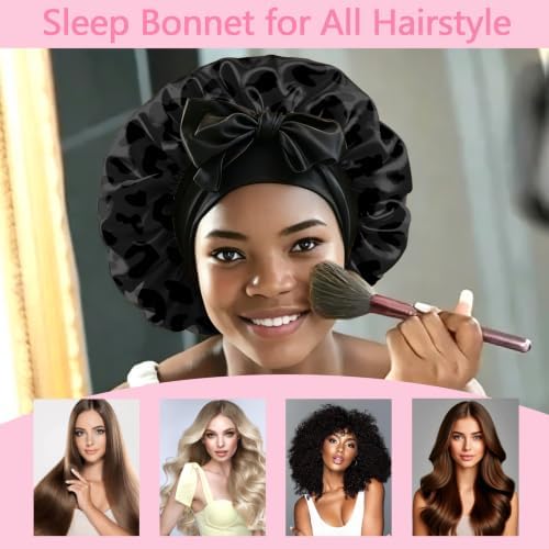Satin Hair Bonnet Silk Bonnet for Sleeping Double Layer Elastic Tie Band Adjustable Reusable Hair Cap Cute Women Girls - Image 4