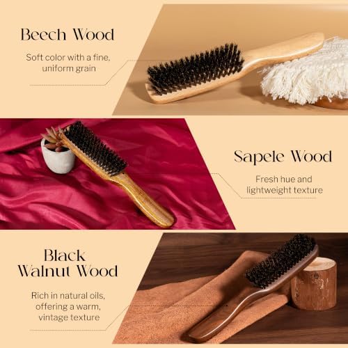 STYLEMATE Retro Black Walnut Boar Bristle Hair Brush for Women Men, Natural Soft Bristle Hair Brush Slick Back Smoothing Hairbrush for Thin & Fine Hair - Image 4