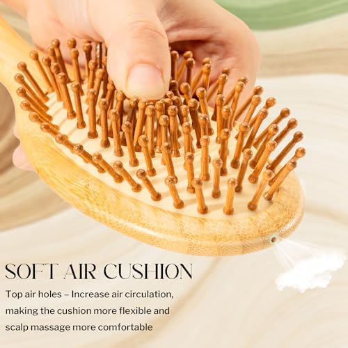 Bamboo Hair Brush for Hair Growth, Natural Bamboo Bristles Detangling Wooden Paddle Hairbrush for Massaging Scalp, for Women Men and Kids, for All Hair Types, with Ergonomic Handle (Set-3Pcs) - Image 3