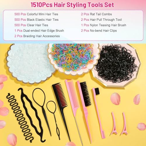 Hair Braiding Kit, 1512Pcs Small Hair Rubber Bands with Hair Loop Tool - Image 2
