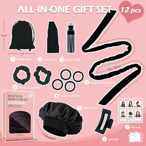 Heatless Curls Overnight Headband, 70'' No Heat Hair Curlers with Hair Bonnet for Sleeping, Light Black - Image 6