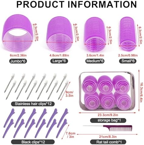 4 Sizes Hair Rollers for Women Set - 50 Pcs Hair Curler Rollers with Clips, Self Grip Hair Rollers for Long, Short Hair and Bangs, 25mm, 36mm, 48mm, 60mm, Purple - Image 2