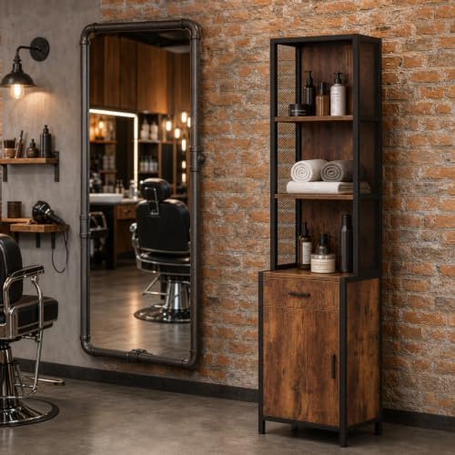 RESHABLE Salon Station with Cabinets and Storage,Rustic Brown - Image 4
