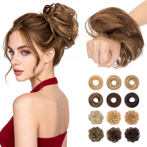 Messy Bun Hair Pieces Human Hair, Wavy #4P27 by SLEEKALON