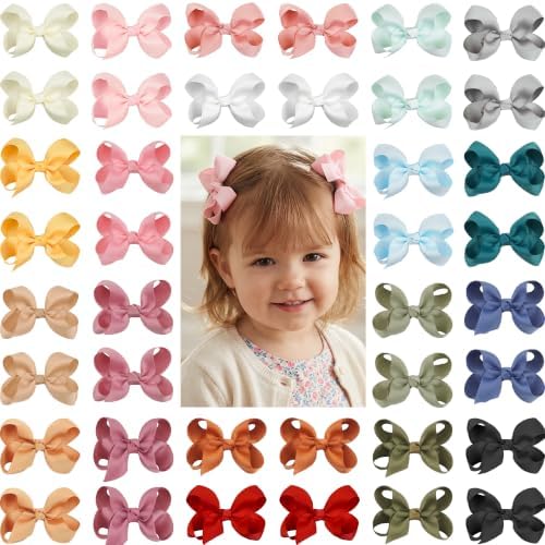 CÉLLOT 40Pcs 3 inch Hair Bows for Girls Grosgrain Ribbon Toddler Back to School Hair Accessories with Alligator Clips for Baby Girls Kids by C%C3%89LLOT