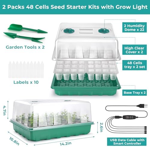 Hanaoyo 96 Cells Seed Starter Tray with Lights, 2 Packs Seed Starter Kit with Humidity Vented Domes and High Lid, Adjustable Brightness Germination Kit for Indoor Greenhouse Seed Starter - Image 5