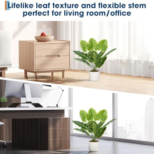 Set of 2 Indoor Artificial Fiddle Leaf Fig Trees – Realistic Green Faux Plants in Pots, Tall Decorative Fake Plant for Home or Office, Low Maintenance, 17.7 Inch Display-Ready - Image 4