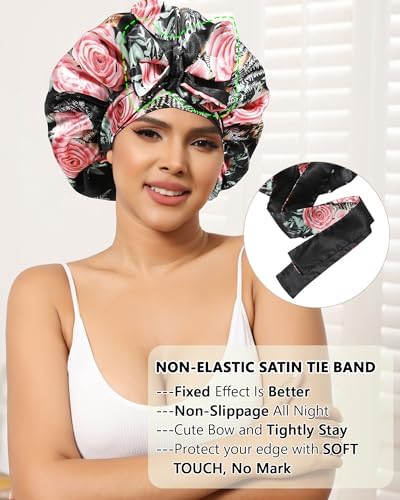 AWAYTR Double Layer Satin Bonnet for Women, Reversible Sleep Hair Wrap - Image 5