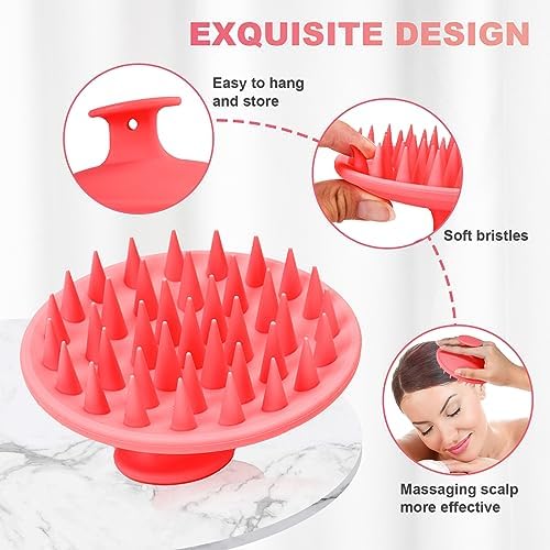 Meartchy Silicone Scalp Massager Shampoo Brush, Scalp Brush for Hair Growth & Dandruff Removal, Hair Scrubber Scalp Stimulator Exfoliator Brush with Soft Bristles for Wet Dry Scalp Care (Rose Red) - Image 3