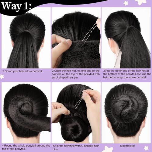 FANDAMEI 30cm Hair Net for Kids, Invisible Hair Nets 20PCS with 40PCS U Shaped Hair Pins, Hair Nets for Buns, Bun Hair Nets for Ballet Girls Hair Accessories Set for Women, Girls-Black - Image 6