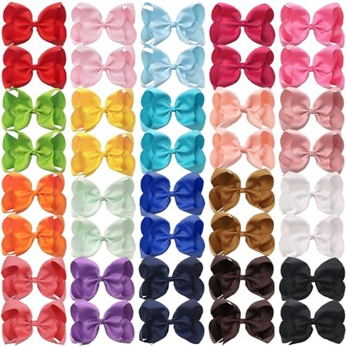 JOYOYO 40Pcs 4.5" Hair Bows Alligator Clips, Grosgrain Ribbon Girls Bows Clips Barrettes Hair Accessories for Baby Girls Toddlers Kids Teens (4.5inch,20 Colors in Pairs) - Image 4