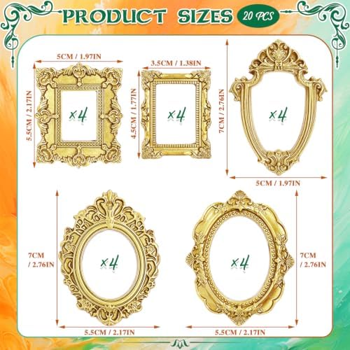 20 Pcs Mini Gold Vintage Picture Frames for DIY Wall Hanging,Craft Decor - Image 2