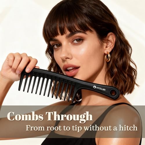 HYOUJIN Large Wide Tooth Comb Detangling for Curly,Wet,Dry Hair,Black - Image 4